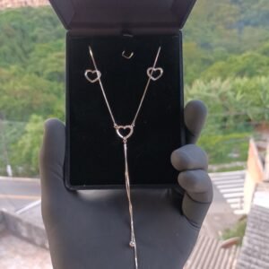 Conjunto Coração 50/50 com Pedras - Prata 925